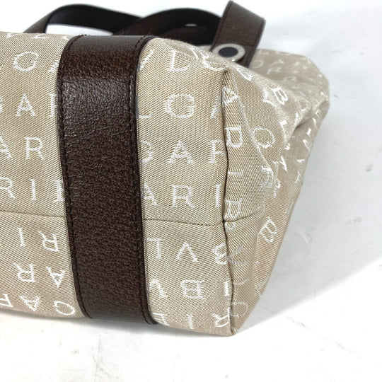 BVLGARI Tote Bag Canvas / leather beige Bag Shoulder Bag Logo mania Women Used Authentic
