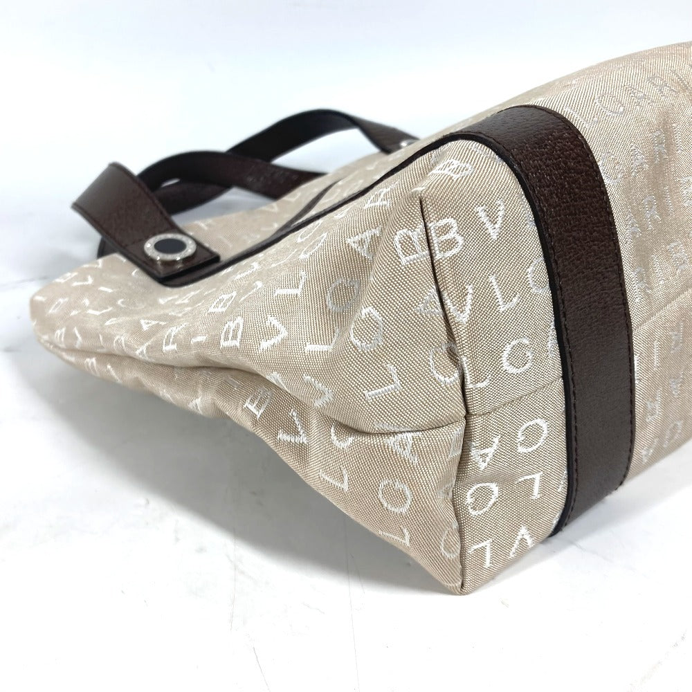 BVLGARI Tote Bag Canvas / leather beige Bag Shoulder Bag Logo mania Women Used Authentic