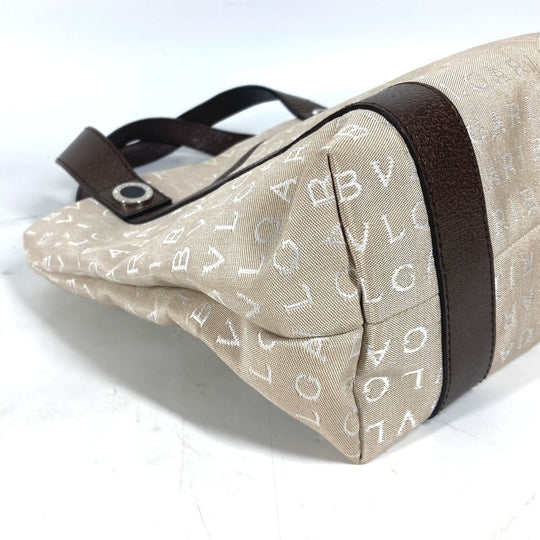 BVLGARI Tote Bag Canvas / leather beige Bag Shoulder Bag Logo mania Women Used Authentic