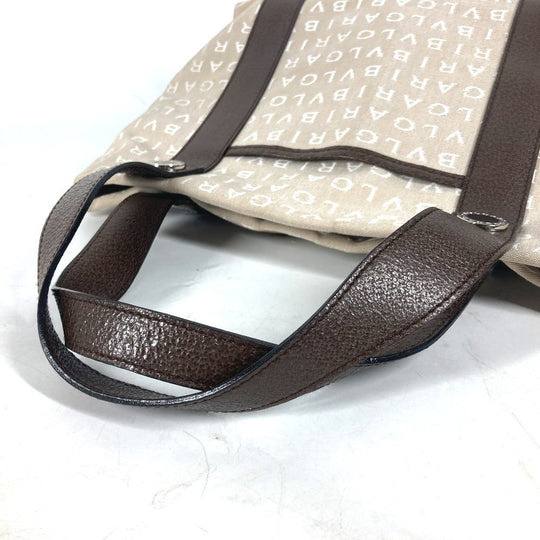 BVLGARI Tote Bag Canvas / leather beige Bag Shoulder Bag Logo mania Women Used Authentic