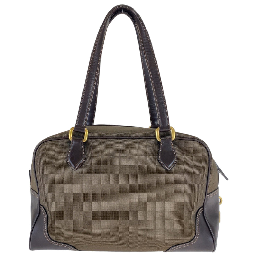 PRADA Shoulder Bag Canvas, Leather Brown Shoulder Bag Handbag Tote Bag Logo jacquard Women Used Authentic
