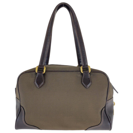 PRADA Shoulder Bag Canvas, Leather Brown Shoulder Bag Handbag Tote Bag Logo jacquard Women Used Authentic