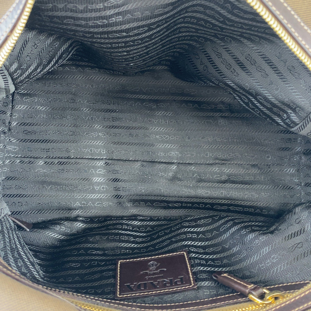 PRADA Shoulder Bag Canvas, Leather Brown Shoulder Bag Handbag Tote Bag Logo jacquard Women Used Authentic