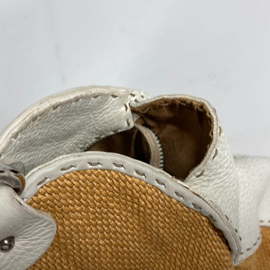 FENDI Shoulder Bag Straw, Leather beige Beach Bag Summer Bag logo selleria Women Used Authentic