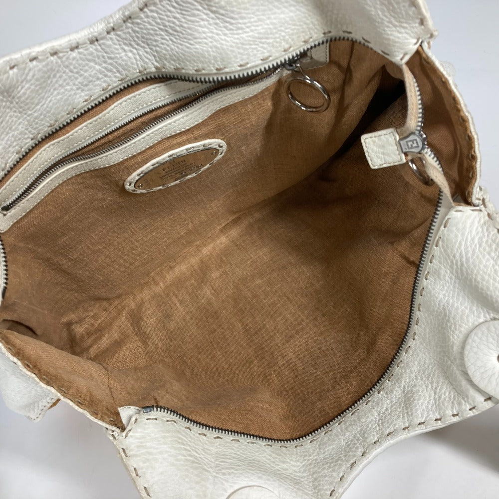 FENDI Shoulder Bag Straw, Leather beige Beach Bag Summer Bag logo selleria Women Used Authentic