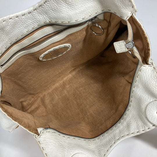 FENDI Shoulder Bag Straw, Leather beige Beach Bag Summer Bag logo selleria Women Used Authentic