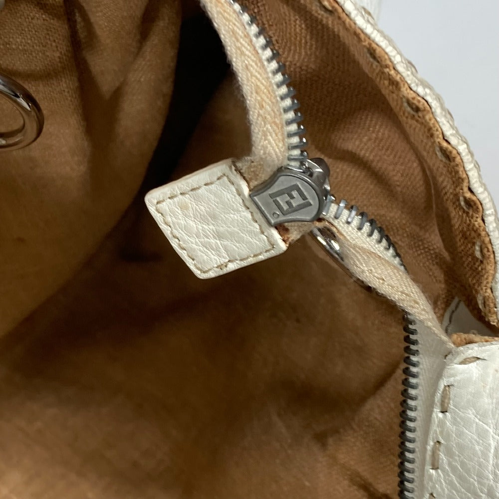 FENDI Shoulder Bag Straw, Leather beige Beach Bag Summer Bag logo selleria Women Used Authentic