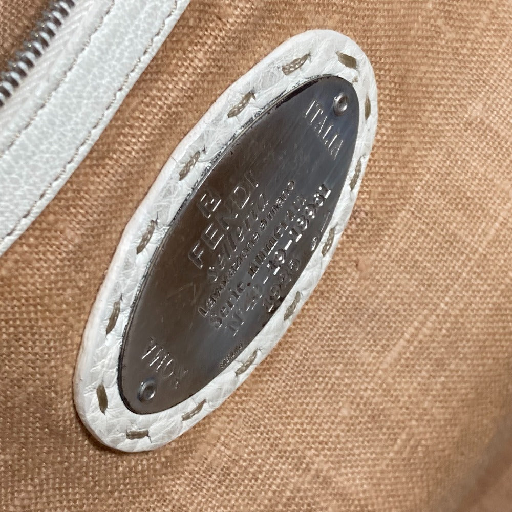 FENDI Shoulder Bag Straw, Leather beige Beach Bag Summer Bag logo selleria Women Used Authentic