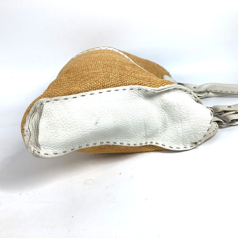FENDI Shoulder Bag Straw, Leather beige Beach Bag Summer Bag logo selleria Women Used Authentic