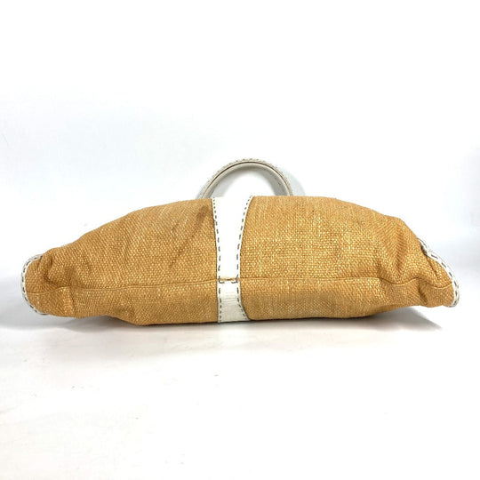 FENDI Shoulder Bag Straw, Leather beige Beach Bag Summer Bag logo selleria Women Used Authentic