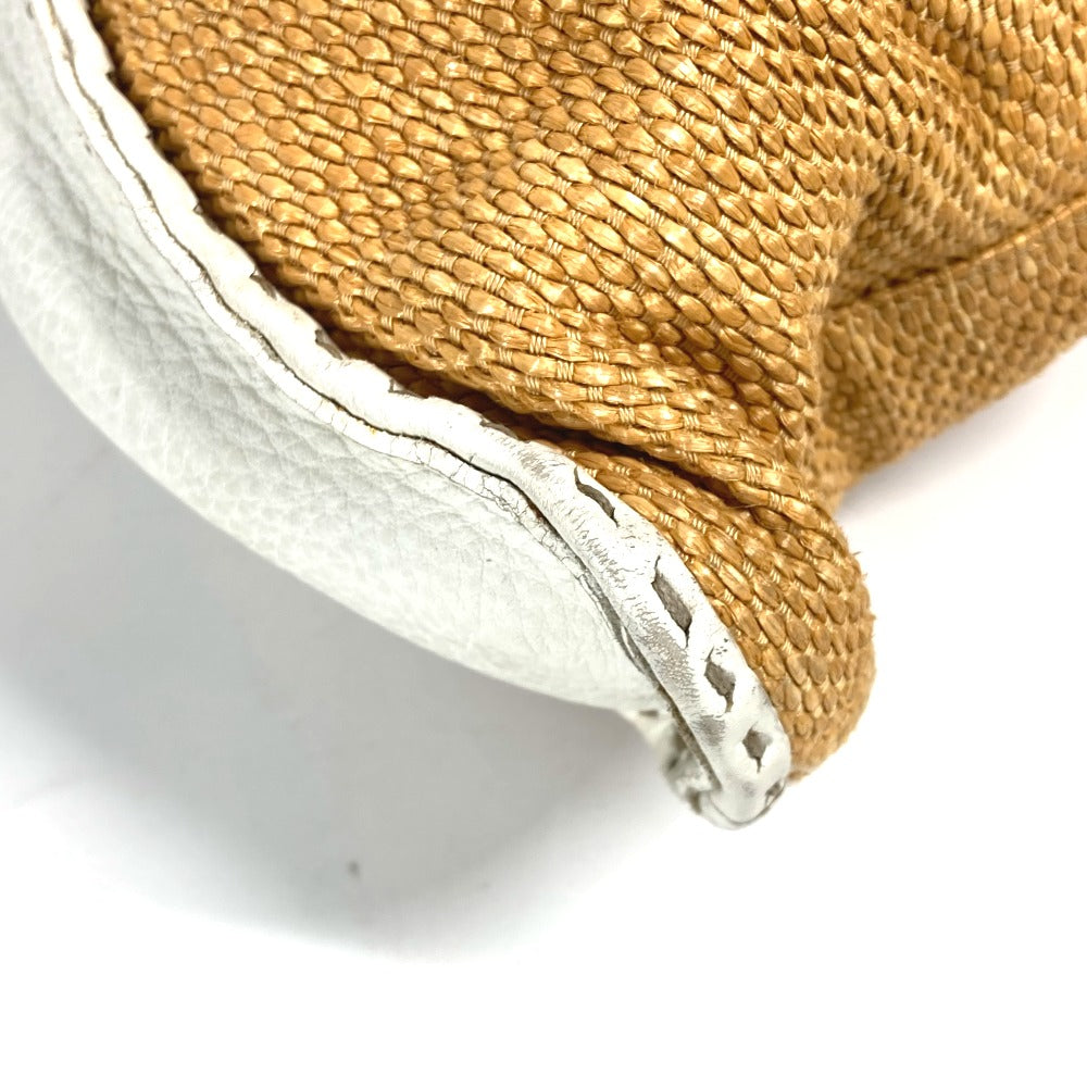 FENDI Shoulder Bag Straw, Leather beige Beach Bag Summer Bag logo selleria Women Used Authentic
