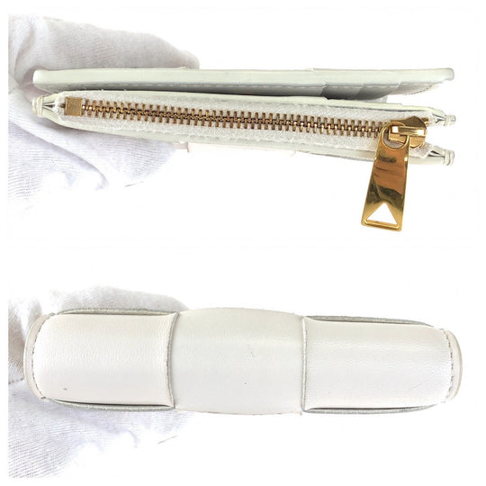 BOTTEGAVENETA Bifold Wallet leather white Folding wallet Compact wallet MAXI INTRECCIATO Women Used Authentic