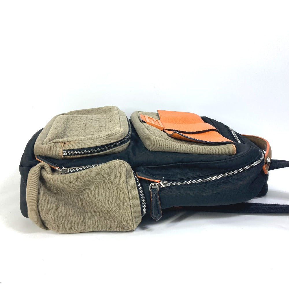 FENDI Backpack 7VZ048 Nylon / canvas black Backpack Zucca multi mens Used Authentic