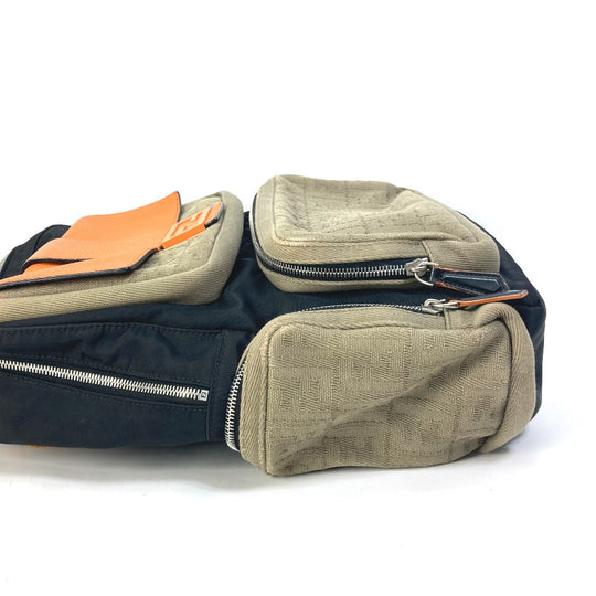 FENDI Backpack 7VZ048 Nylon / canvas black Backpack Zucca multi mens Used Authentic