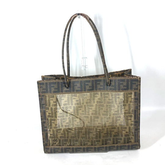 FENDI Shoulder Bag Coated leather Brown Mesh Bag Beach Bag Vintage Zucca Women Used Authentic