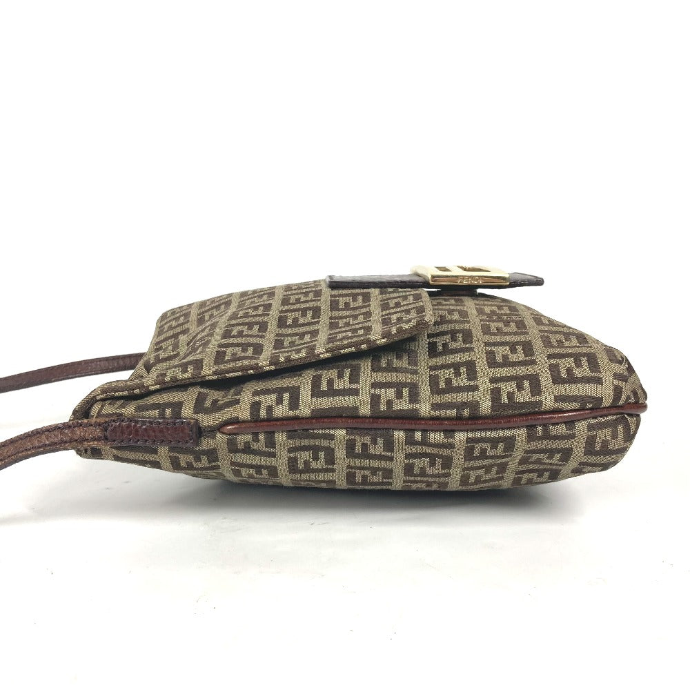 FENDI Shoulder Bag Canvas / leather Brown Zucchino Women Used Authentic
