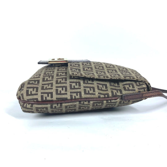 FENDI Shoulder Bag Canvas / leather Brown Zucchino Women Used Authentic