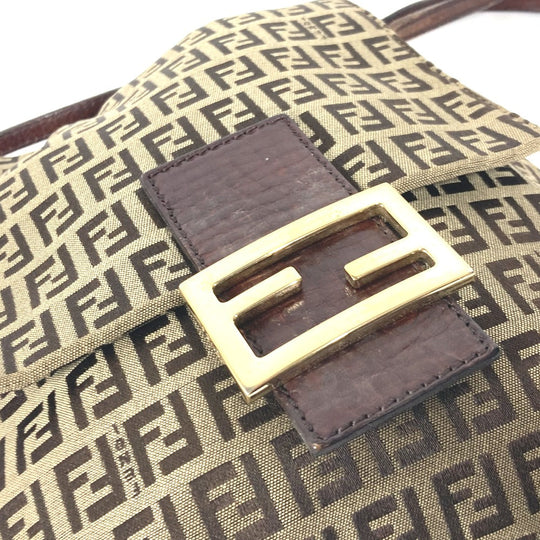 FENDI Shoulder Bag Canvas / leather Brown Zucchino Women Used Authentic