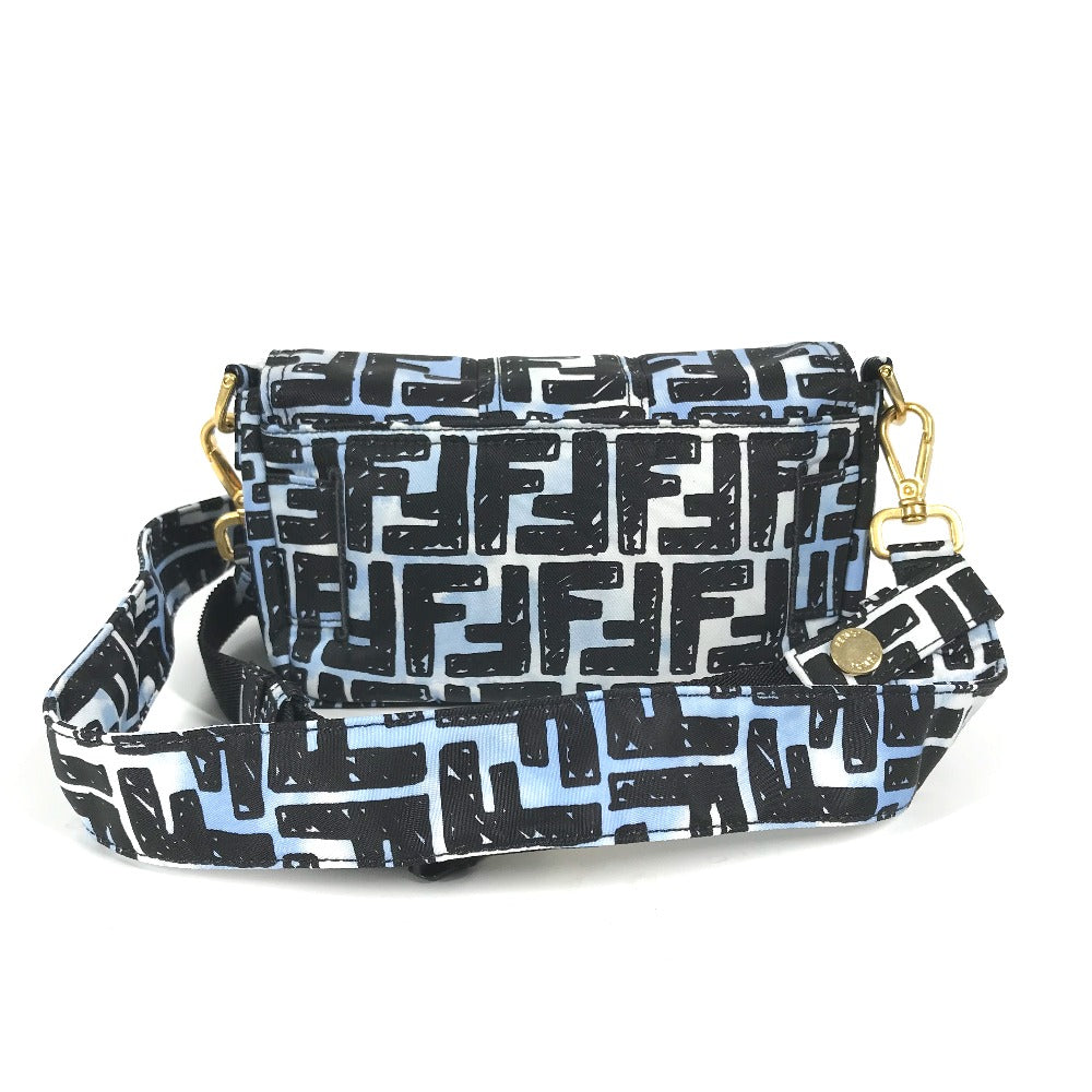 FENDI Shoulder Bag 8BR784  Nylon blue Joshua Vides Collaboration Zucca Baguette Mini mens Used Authentic