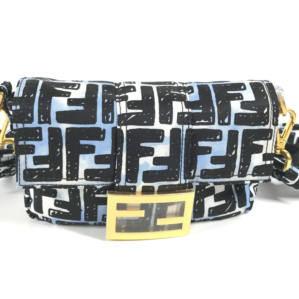 FENDI Shoulder Bag 8BR784  Nylon blue Joshua Vides Collaboration Zucca Baguette Mini mens Used Authentic