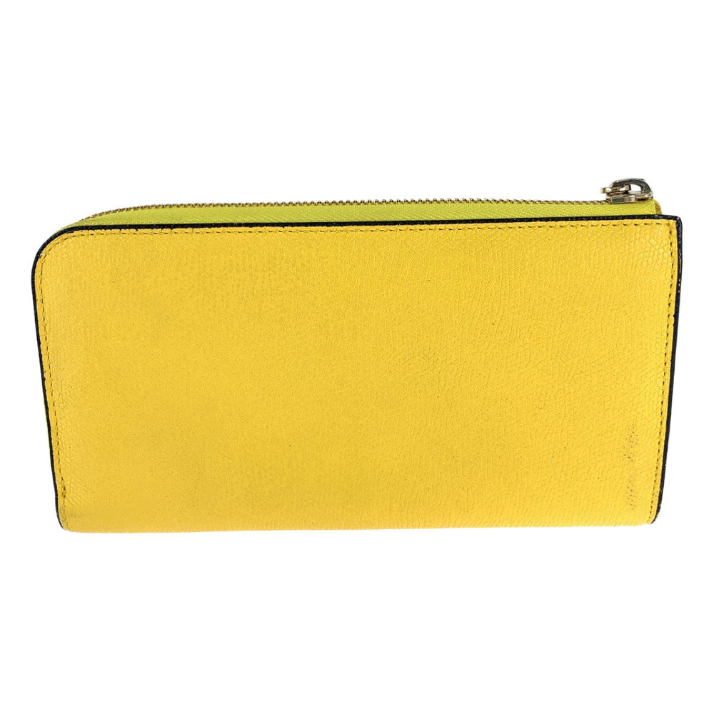 Valextra Long Wallet Purse leather Yellow Gold Long Wallet Purse Unisex L zip purse Gold Metal Women Used Authentic