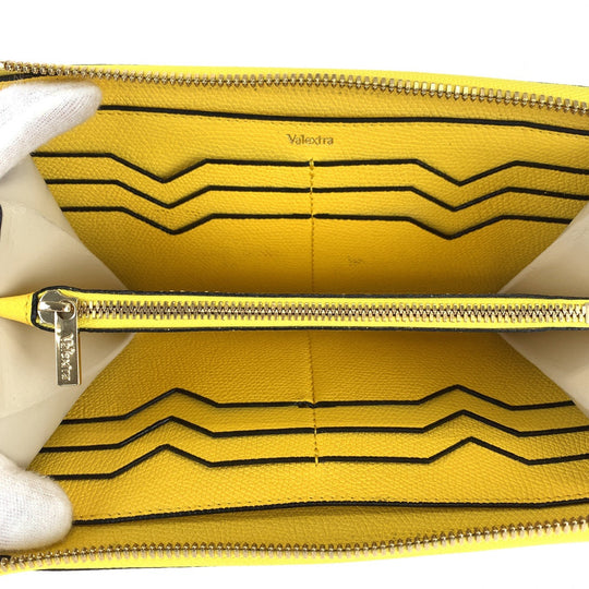 Valextra Long Wallet Purse leather Yellow Gold Long Wallet Purse Unisex L zip purse Gold Metal Women Used Authentic