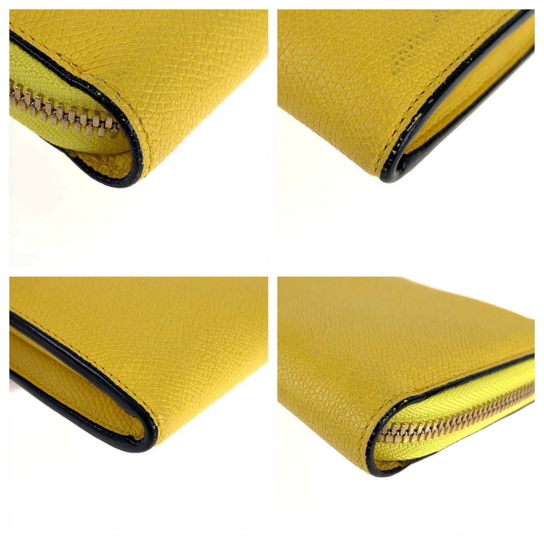 Valextra Long Wallet Purse leather Yellow Gold Long Wallet Purse Unisex L zip purse Gold Metal Women Used Authentic