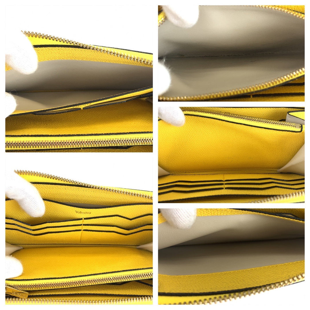 Valextra Long Wallet Purse leather Yellow Gold Long Wallet Purse Unisex L zip purse Gold Metal Women Used Authentic