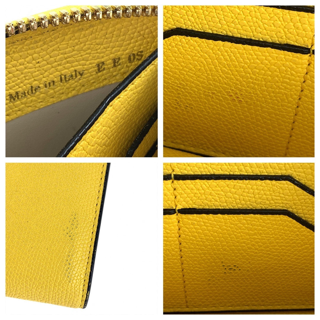 Valextra Long Wallet Purse leather Yellow Gold Long Wallet Purse Unisex L zip purse Gold Metal Women Used Authentic