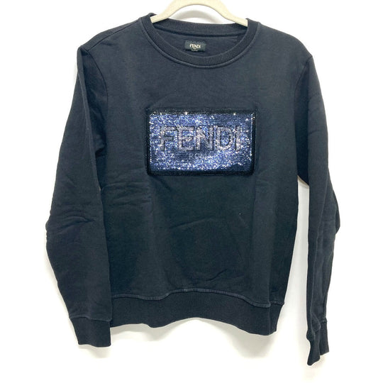 FENDI sweat FY0944 cotton black Sequin logo Patch detail Women XS Used Authentic