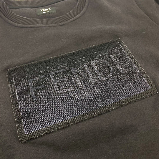 FENDI sweat FY0944 cotton black Sequin logo Patch detail Women XS Used Authentic