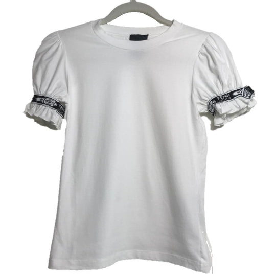 FENDI Short sleeve T-shirt FY5058 cotton white Sleeve logo ribbon Women 40 Used Authentic