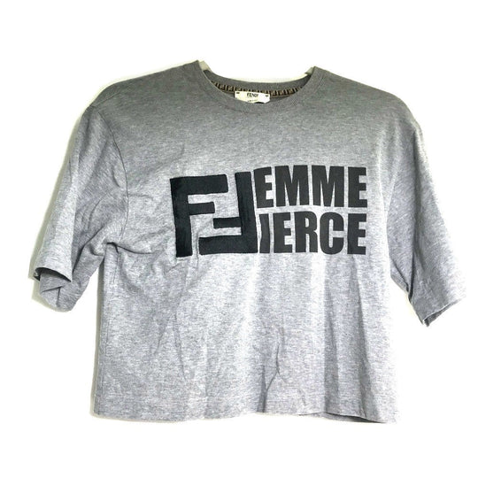 FENDI Short sleeve T-shirt FS7183 cotton gray logo Women XXS Used Authentic