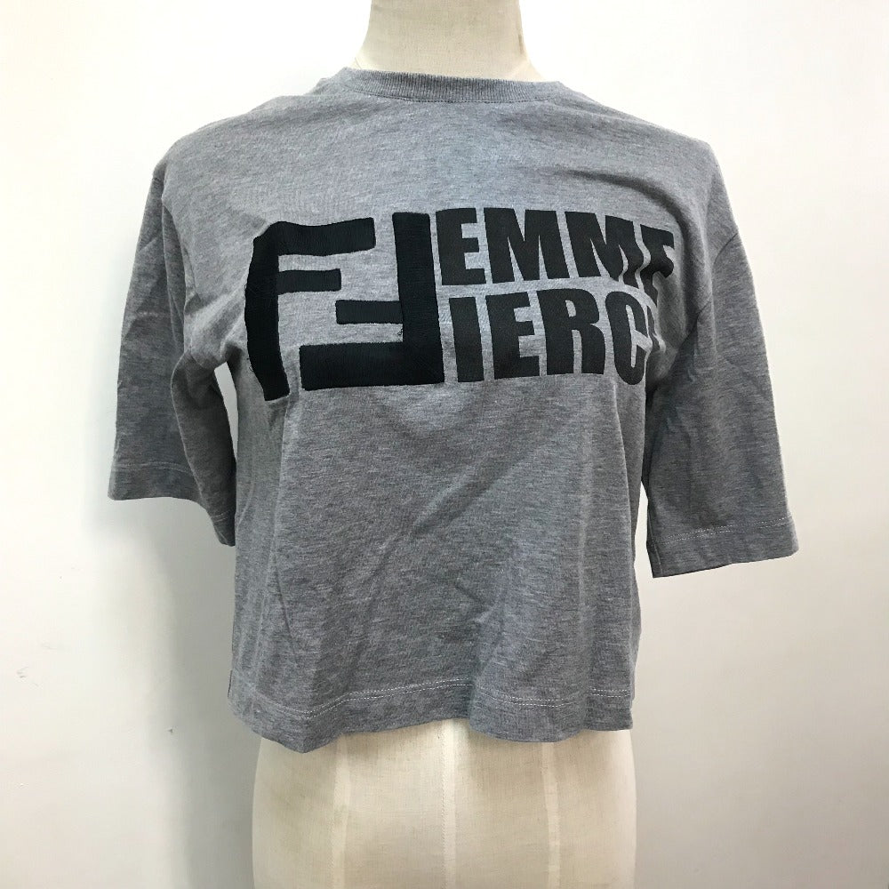 FENDI Short sleeve T-shirt FS7183 cotton gray logo Women XXS Used Authentic