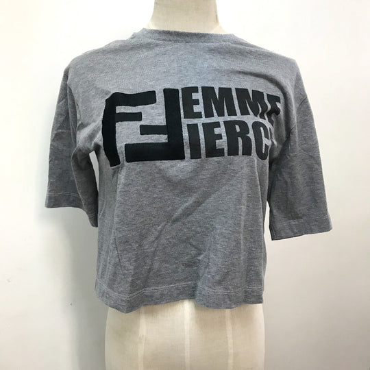 FENDI Short sleeve T-shirt FS7183 cotton gray logo Women XXS Used Authentic