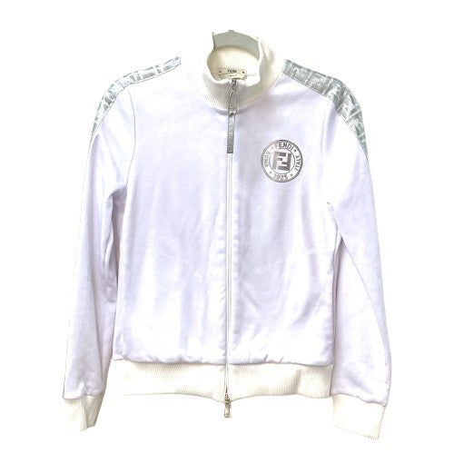 FENDI Jacket FAF069 Polyester, Cotton white apparel long sleeve jacket jersey outerwear Glitter Zucca logo 40
