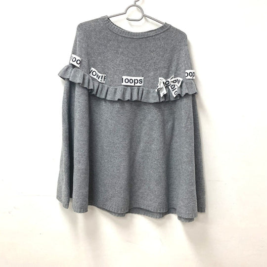 FENDI poncho Wool, Rayon gray logo ribbon frill Women ‚– Used Authentic