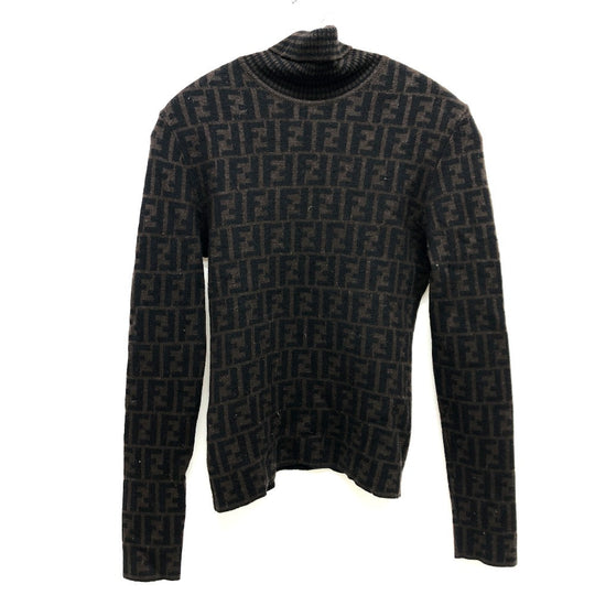 FENDI sweater cotton Brown Zucca Women 42 Used Authentic