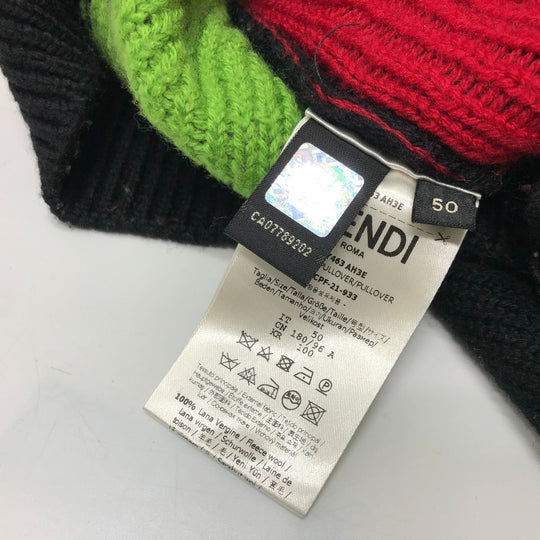 FENDI sweater FZY463 AH3E cotton black 21AW Logo Multicolor mens 50 Used Authentic