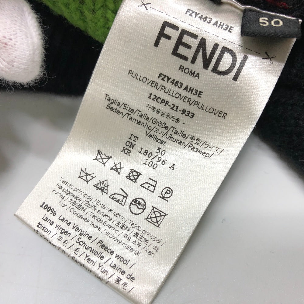 FENDI sweater FZY463 AH3E cotton black 21AW Logo Multicolor mens 50 Used Authentic