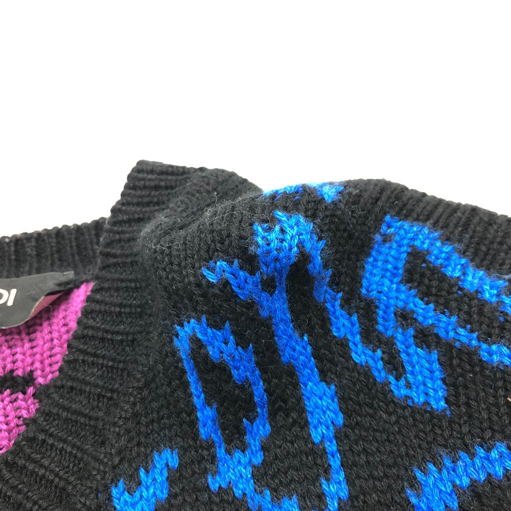 FENDI sweater FZY463 AH3E cotton black 21AW Logo Multicolor mens 50 Used Authentic