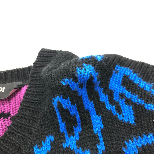FENDI sweater FZY463 AH3E cotton black 21AW Logo Multicolor mens 50 Used Authentic