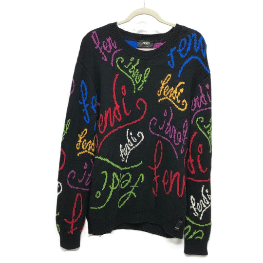 FENDI sweater FZY463 AH3E cotton black 21AW Logo Multicolor mens 50 Used Authentic