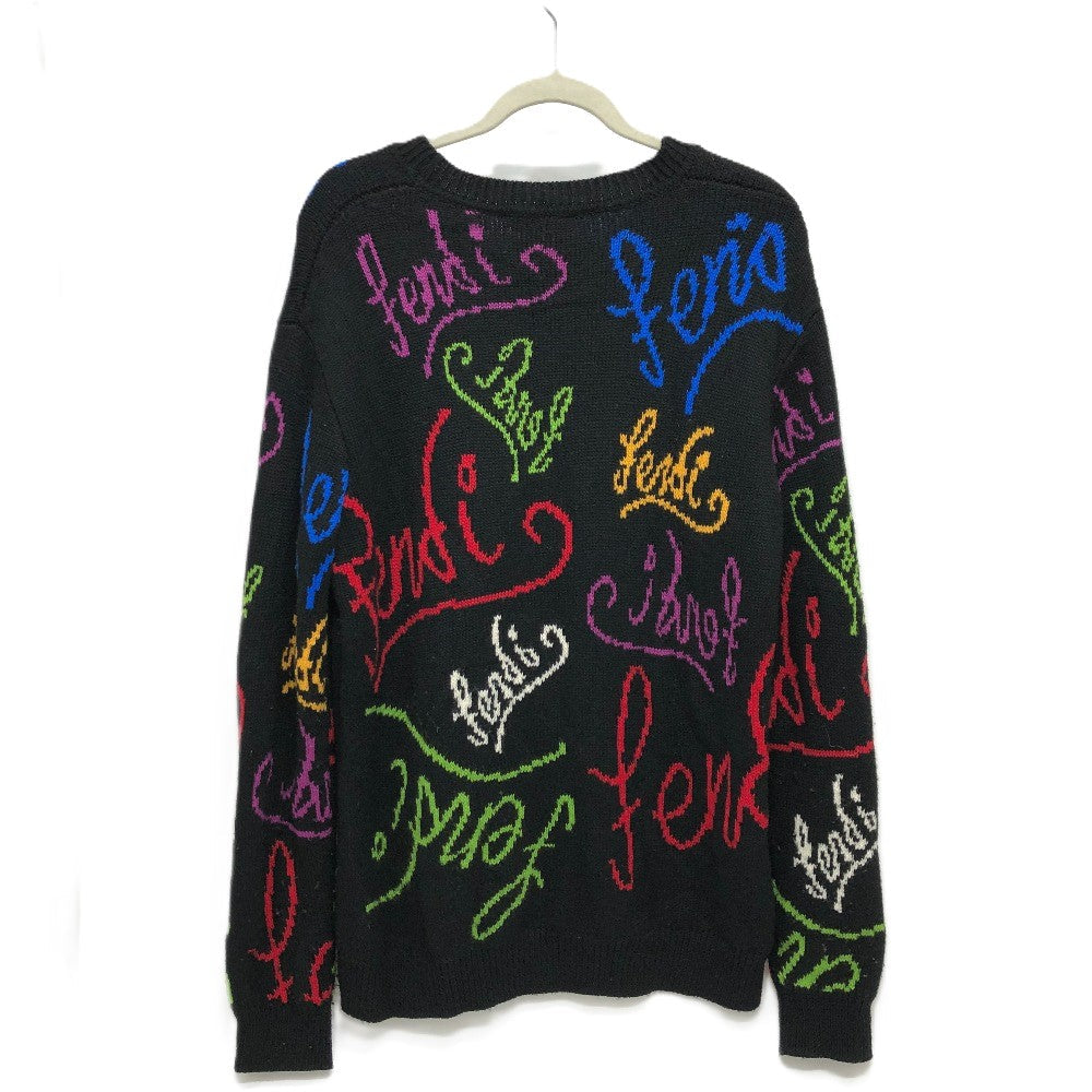 FENDI sweater FZY463 AH3E cotton black 21AW Logo Multicolor mens 50 Used Authentic