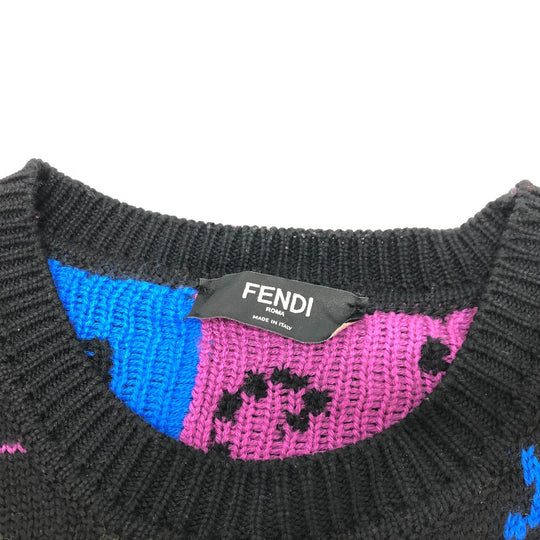 FENDI sweater FZY463 AH3E cotton black 21AW Logo Multicolor mens 50 Used Authentic