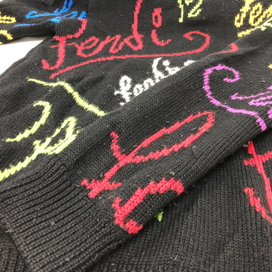 FENDI sweater FZY463 AH3E cotton black 21AW Logo Multicolor mens 50 Used Authentic