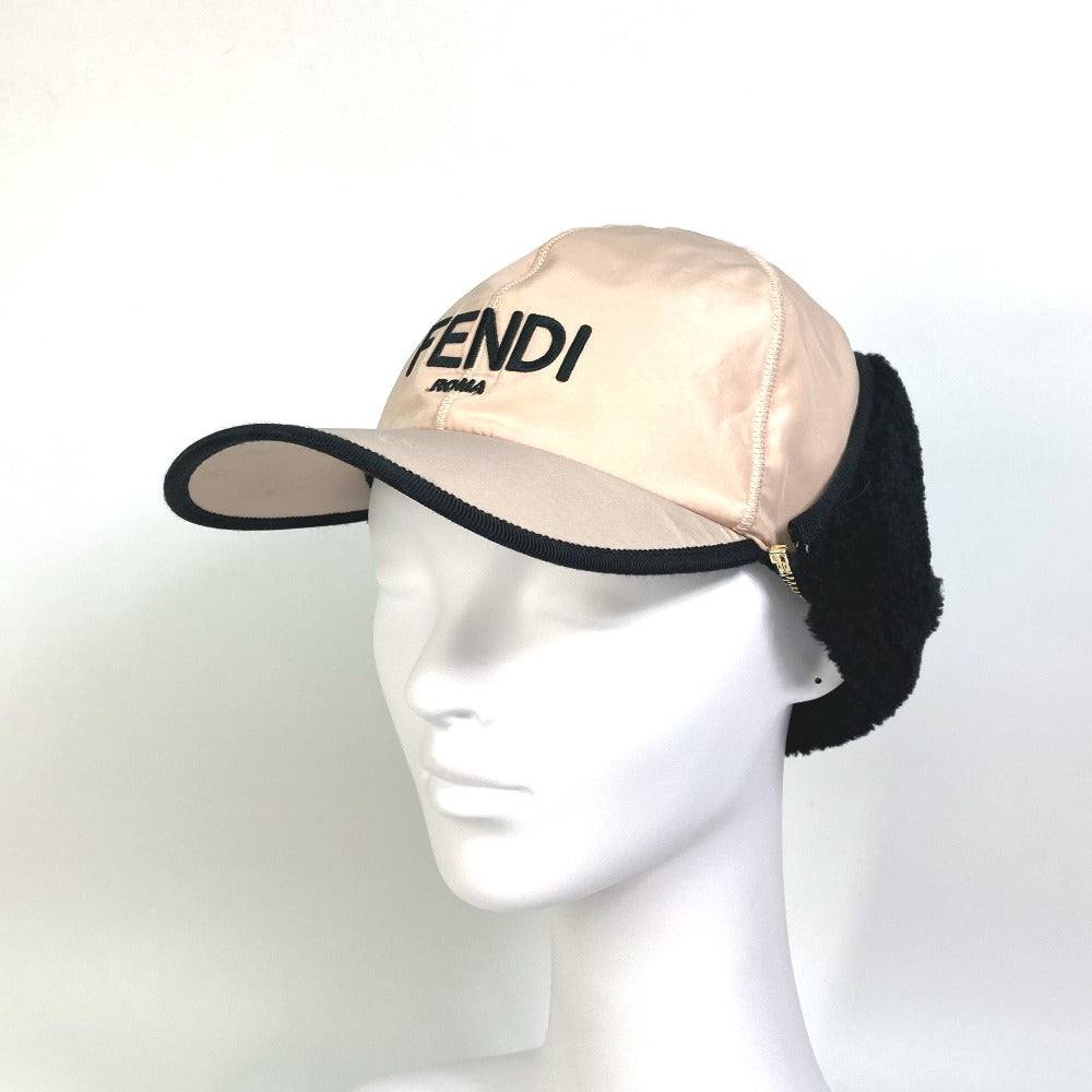 FENDI hat FXQ679 polyester pink logo Flight cap Women 58/M Used Authentic