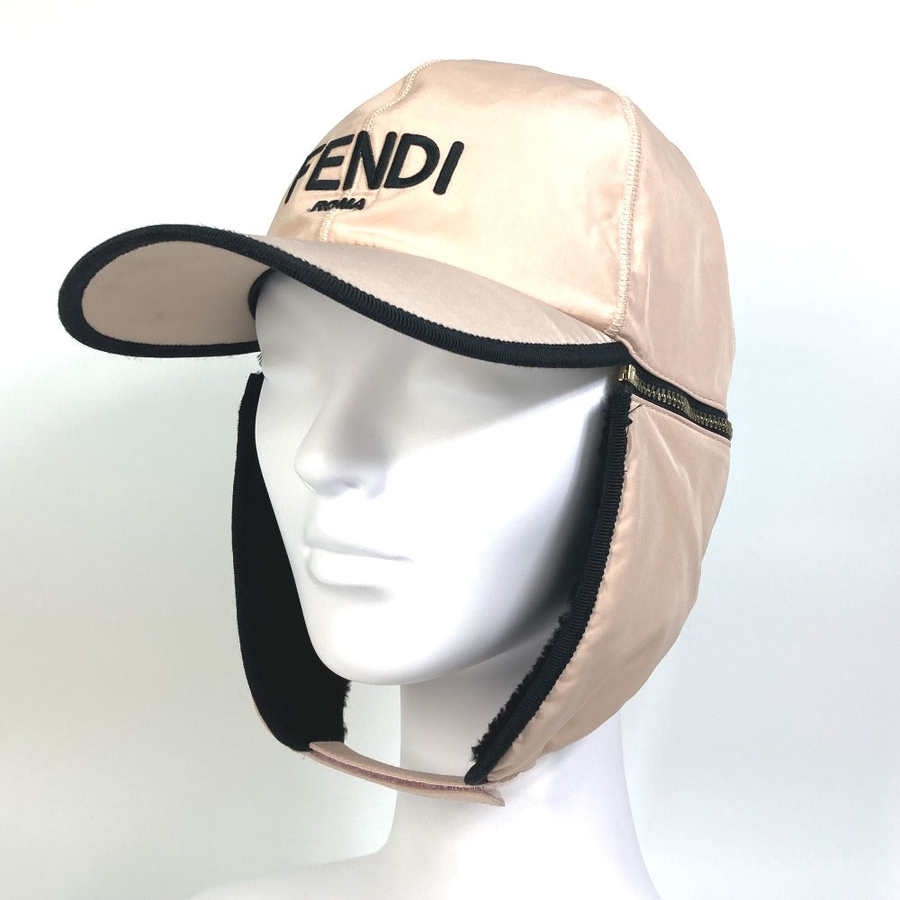FENDI hat FXQ679 polyester pink logo Flight cap Women 58/M Used Authentic