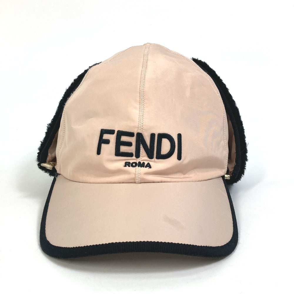FENDI hat FXQ679 polyester pink logo Flight cap Women 58/M Used Authentic