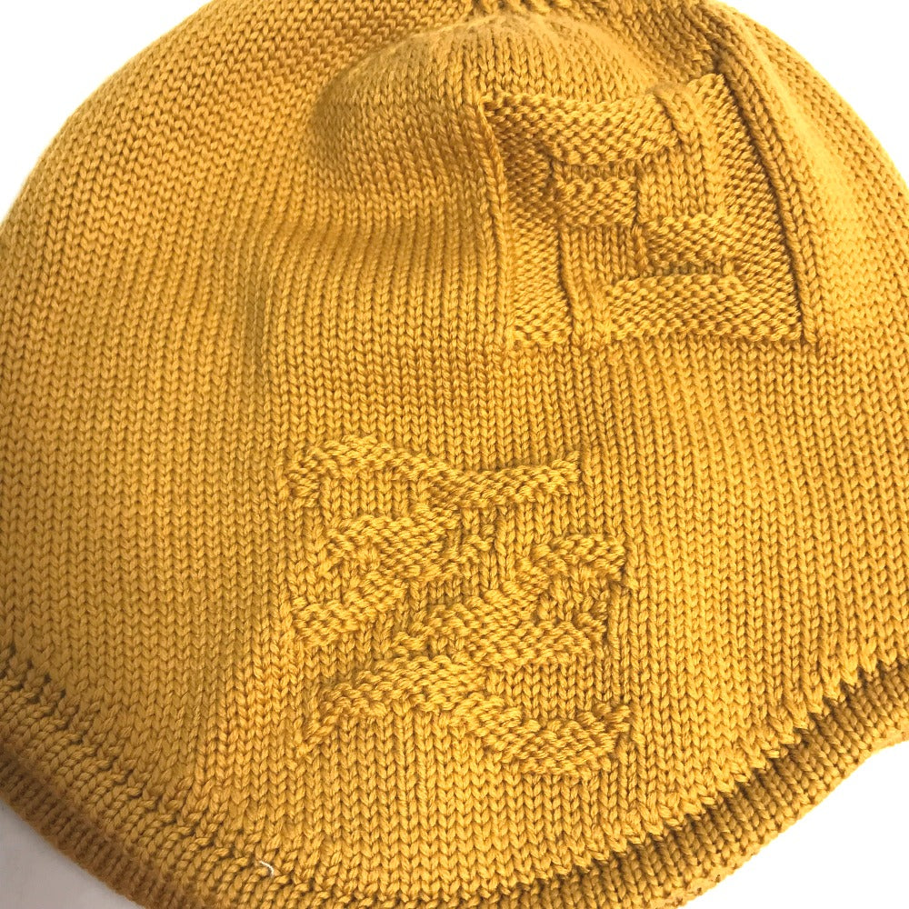FENDI Knit hat FXQ056 wool yellow logo Women Used Authentic